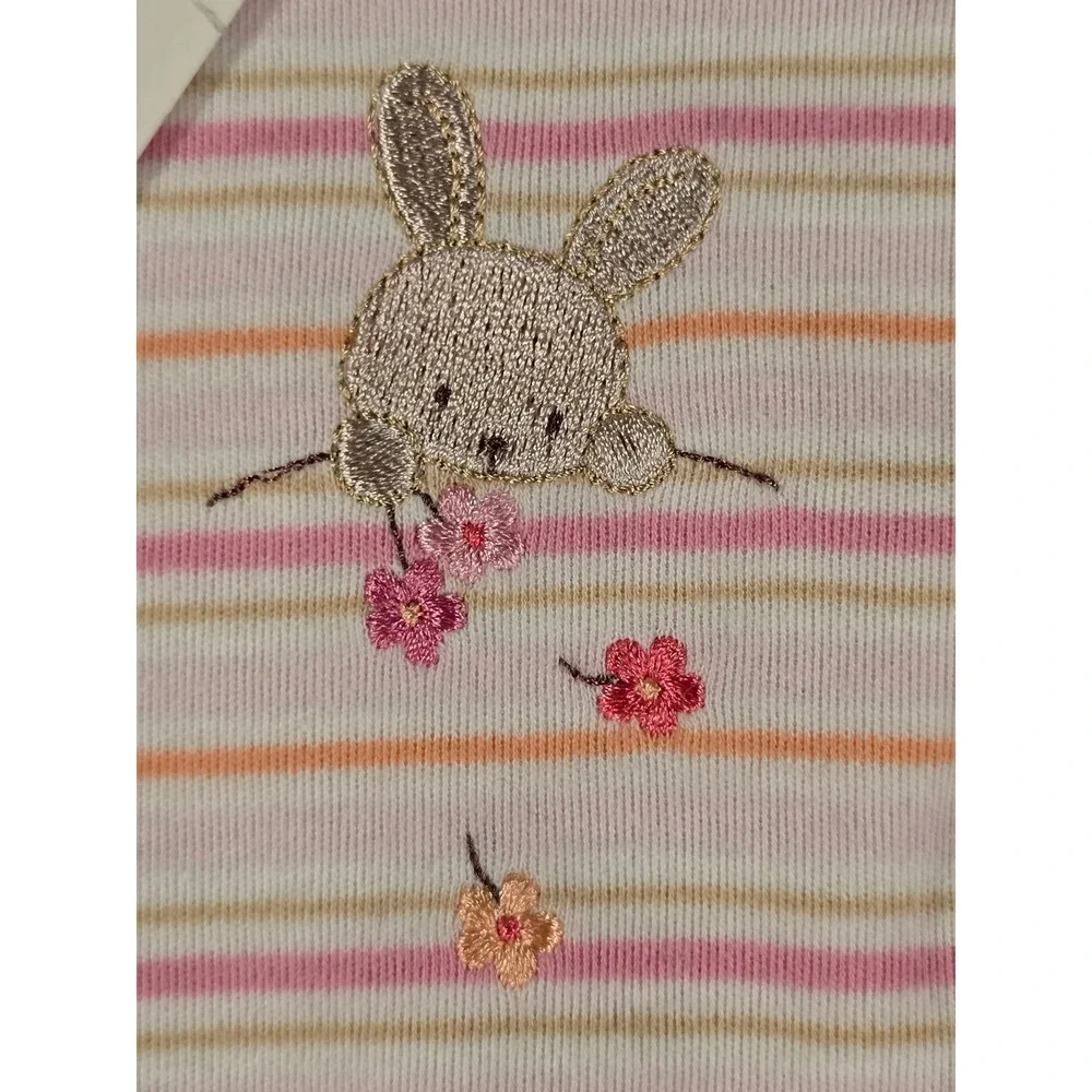 Y2K Carters Bodysuit Baby 0-3m Pink Striped Bunny Floral Long Sleeve NWT